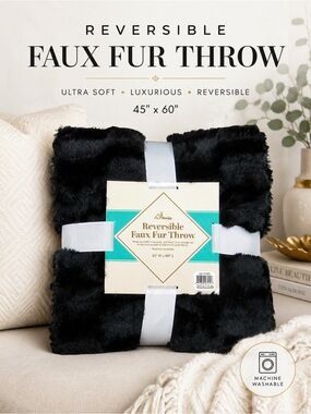 Reversible Faux Fur Throw Blanket 
45” x 60”, Black